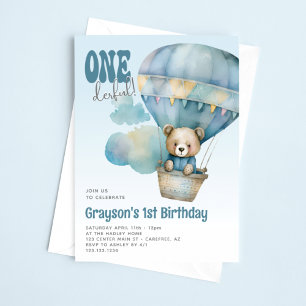 Onederful Heißluftballon Blau 1. Geburtstag Einladung