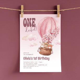 Onederful Heißluftballon Rosa 1. Geburtstag Einladung