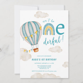 ONEderful Hot Air Ballon Boho Erster 1. Geburtstag Einladung