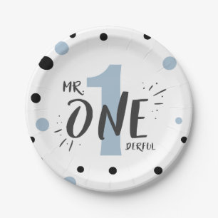 Onederful Party Paper Tellers Boy Baby Blue Pappteller