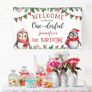 ONEderful   Pinguin Christmas 1. Geburtstag Party Banner