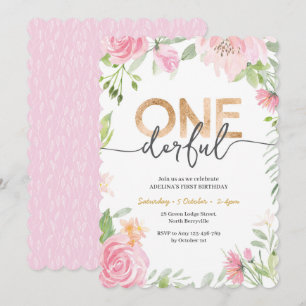 Onederful Pink und Gold Ersteinladung zum Geburtst Einladung