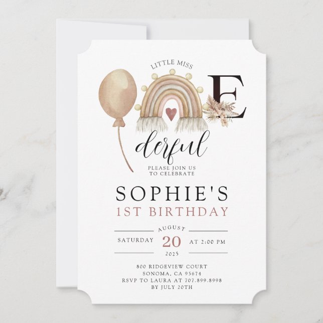 ONEderful Rainbow Girl'anniversaire Invitation (Devant)