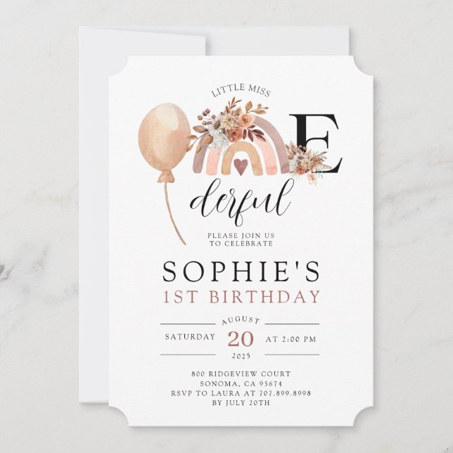 ONEderful Rainbow Girl'anniversaire Invitation (Devant)
