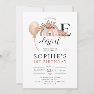 ONEderful Rainbow Girl's Birthday Invitation Einladung