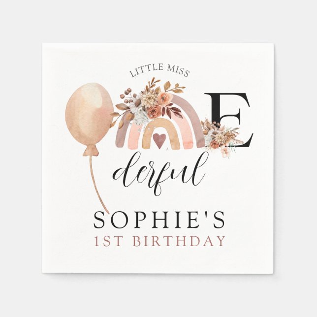 ONEderful Rainbow Girl's Birthday Invitation Serviette (Vorderseite)