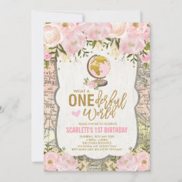 ONEderful World Adventure Map Girls 1. Geburtstag Einladung