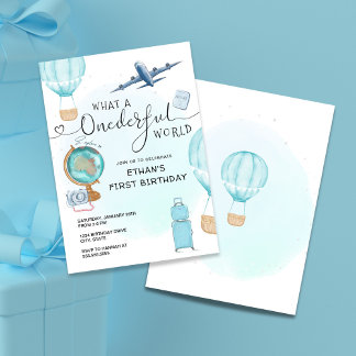 ONEderful World Balloon Boys Erster Geburtstag Einladung