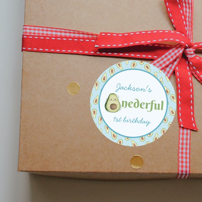 Onederic Avocado 1. Geburtstag Party Foto Runder Aufkleber (Onederful Avocado 1st Birthday Party Photo Classic Round Sticker)