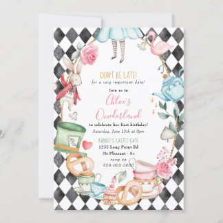 Onederland Alice Mad Tea Party Girl Einladung