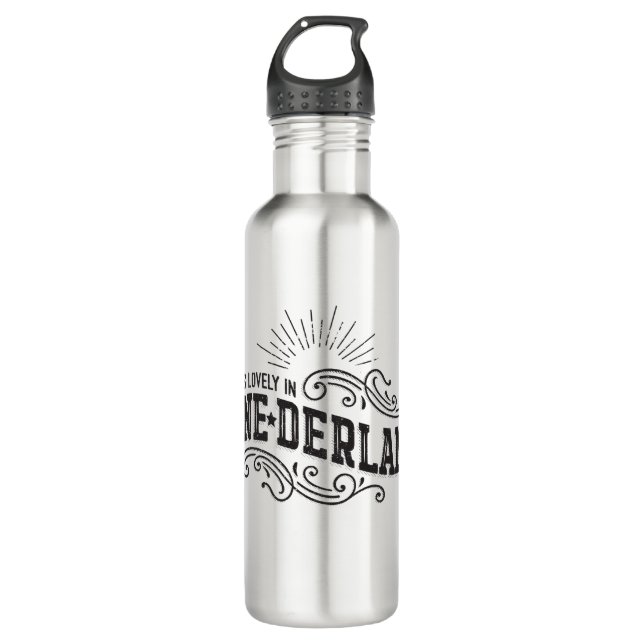 Onederland ist reizende schwarze edelstahlflasche (Vorderseite)