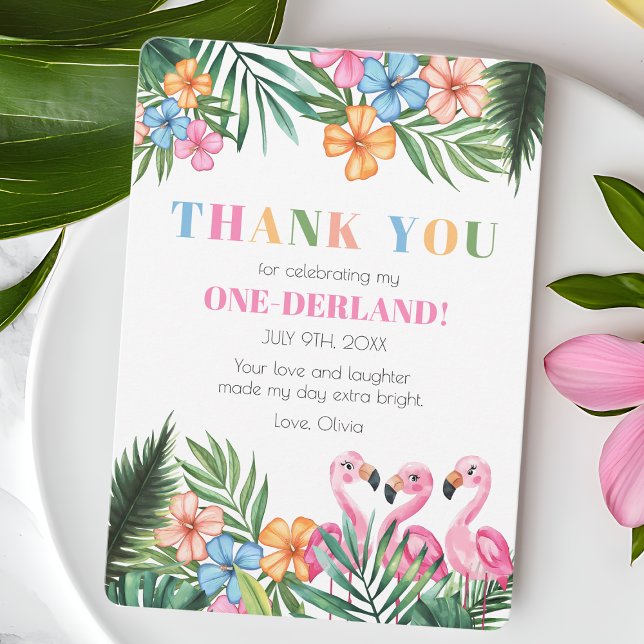 Onederland Summer Tropical Flamingo 1. Geburtstag Dankeskarte (Onederland Summer Tropical Flamingo 1st Birthday Thank You Card)