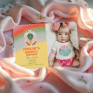 Oneful Hot Air Ballon Erster Geburtstag Dankeskarte