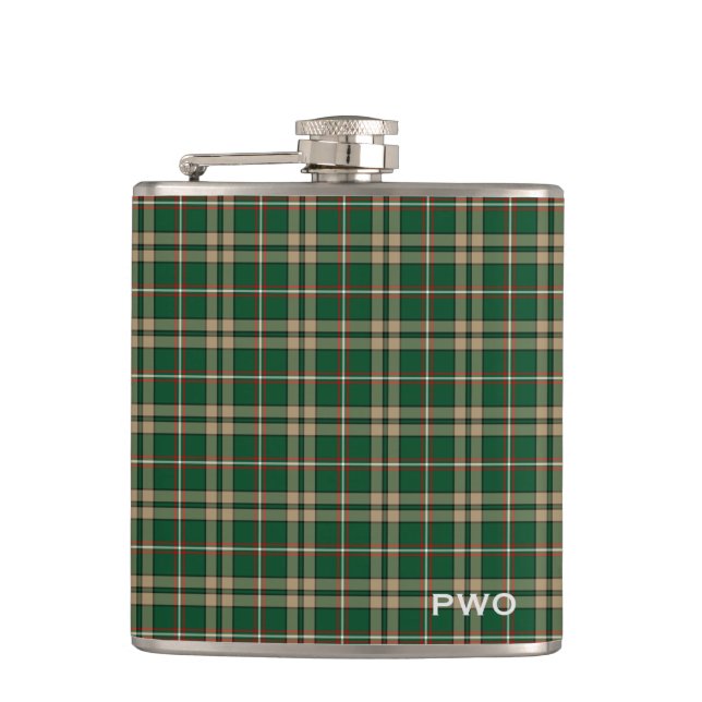 O'Neill Tartan Monogram Green und Tan Kariert Flachmann (Vorderseite)