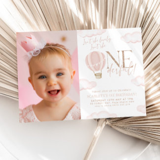 Oneside Hot Air Ballon 1. Geburtstag Foto Einladung