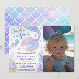 Onethe Sea Mermaid Foto Geburtstag Einladung