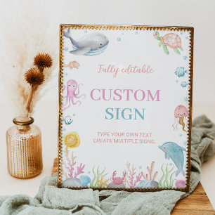 onethe Sea Pastel Birthday Custom Table Sign Poster