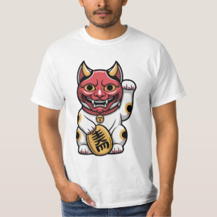 Oni Cat Japanische Mythische Katze mit Oni Maske T-Shirt