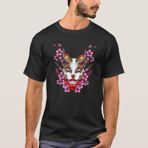 Oni Demon Kitsune Maske Sakura Cherry Blossom Flow T-Shirt