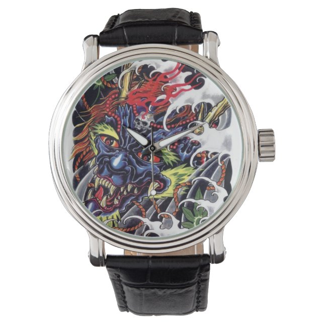Oni Devil Japanese Tattoo Design Armbanduhr (Vorderseite)