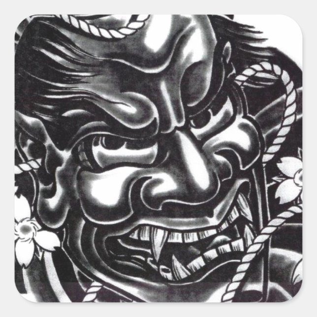 Oni Mask japanisches Design Quadratischer Aufkleber (Vorderseite)