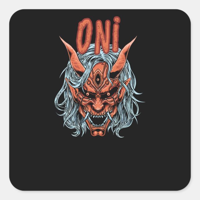 Oni Mask Quadratischer Aufkleber (Vorderseite)