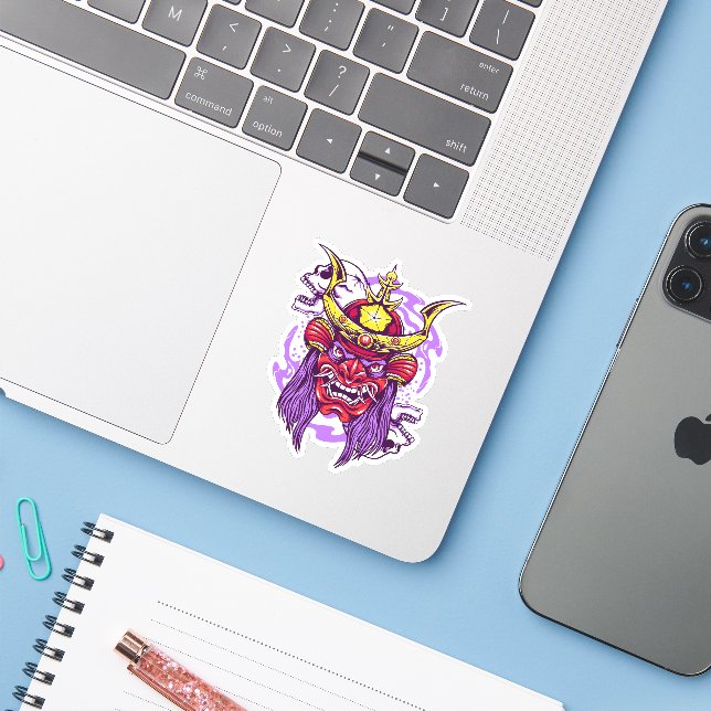 Oni Mask und Skull Aufkleber (Laptop mit iPhone)