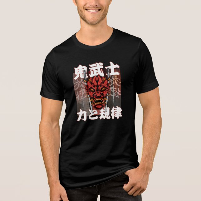 Oni Samurai – Japanese Demon Warrior Mask Tri-Blend Shirt (Vorderseite)