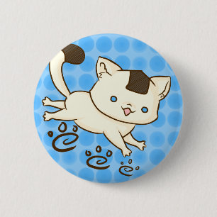 Onigiri Katzen-Scherz-Knopf (blau) Button