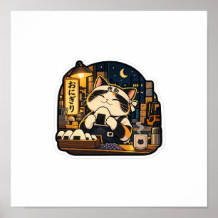 Onigiri-Nachtschicht-Katzenposter Japanische Leb Poster