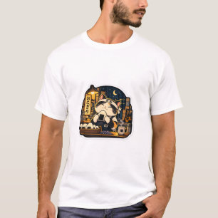 Onigiri Night Shift Cat T-Shirt Japanisches Esse