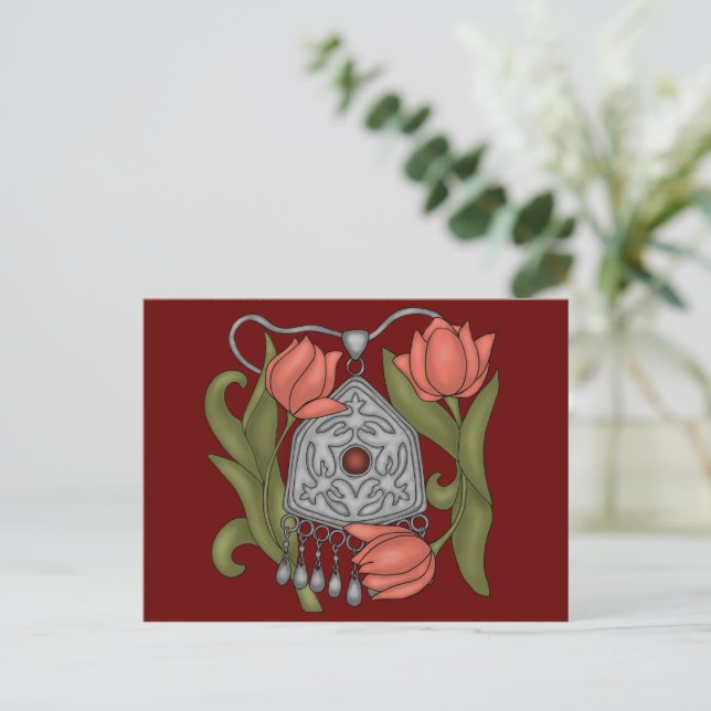 Onirzhyek Kazakh Dekoration mit Tulpen Postkarte (Stehend Vorderseite)