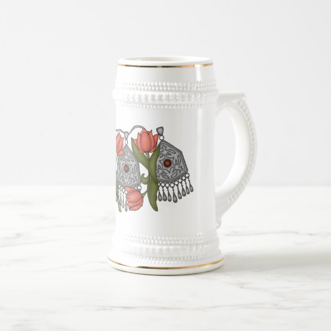 Onirzhyek Kazakh Dekoration mit Tulpen Tasse (VorderseiteRechts)