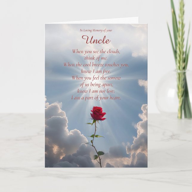 Onkel Beileid Condolence mit Gedicht Rote Rose Karte (Vorderseite)
