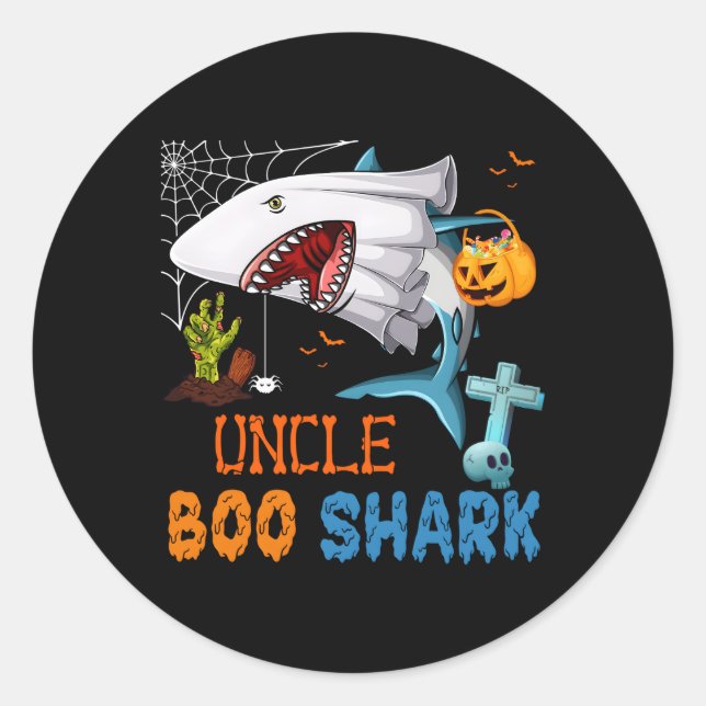 Onkel Boo Shark Halloween Haik Geist mit Pumpkin Runder Aufkleber (Vorderseite)