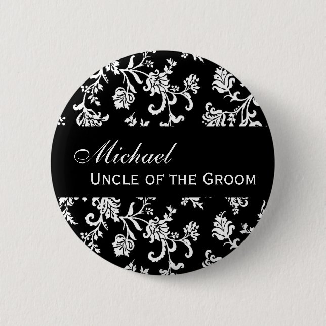 ONKEL OF THE GROOM Knopf-Schwarzweiss-Damast Button (Vorderseite)