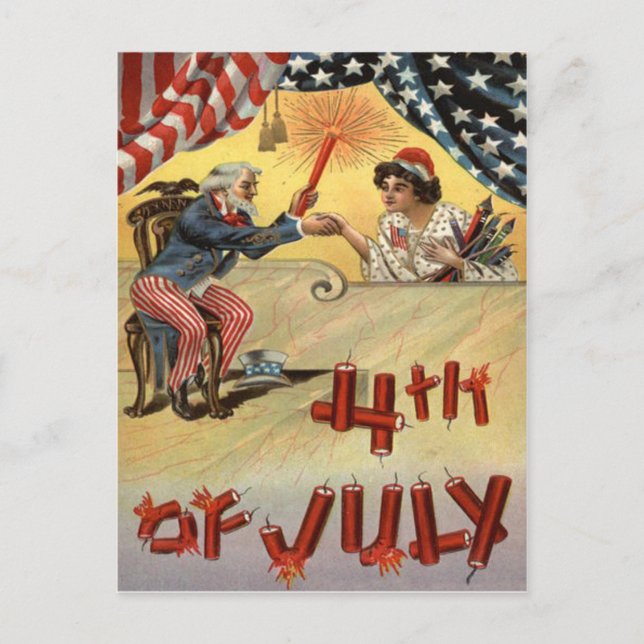 Onkel Sam Feuerwerk Knallkörper US-Flagge Postkarte (Vorderseite)