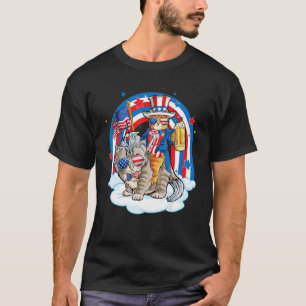 Onkel Sam Katze Mit Caticorn USA-Flagge Frohes 4. T-Shirt