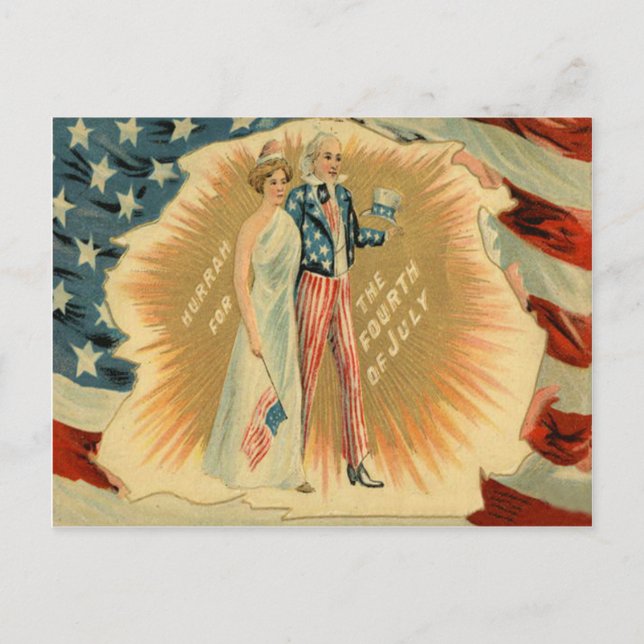 Onkel Sam Lady Liberty US-Flagge Postkarte (Vorderseite)