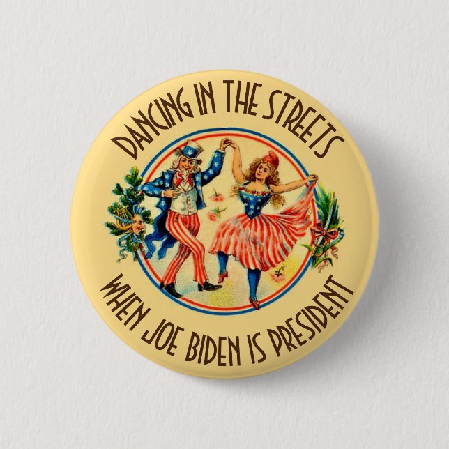 Onkel Sam und Lady Liberty Dance für Biden Button (Vorderseite)