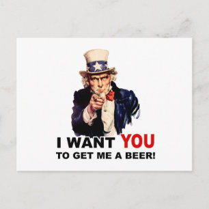 Onkel Sam WILL, DASS DU MIR EIN BIER HOLST Postkarte