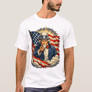 Onkel Sam zeigt mit amerikanischer Flagge – Vintag T-Shirt
