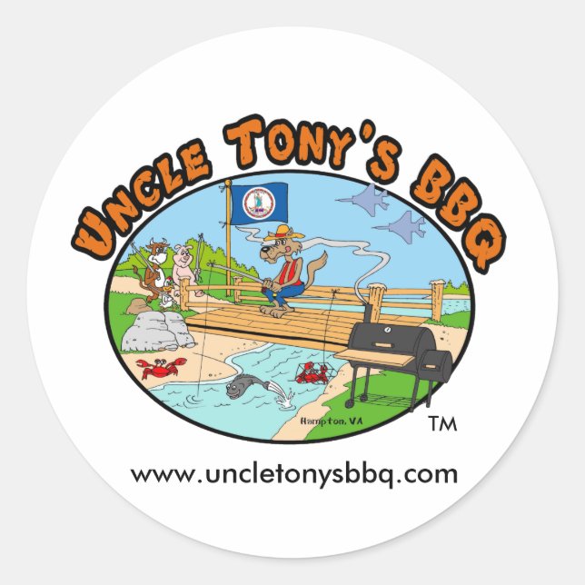 Onkel Tony's GRILLEN-Aufkleber (Cartoon-Logo) Runder Aufkleber (Vorderseite)