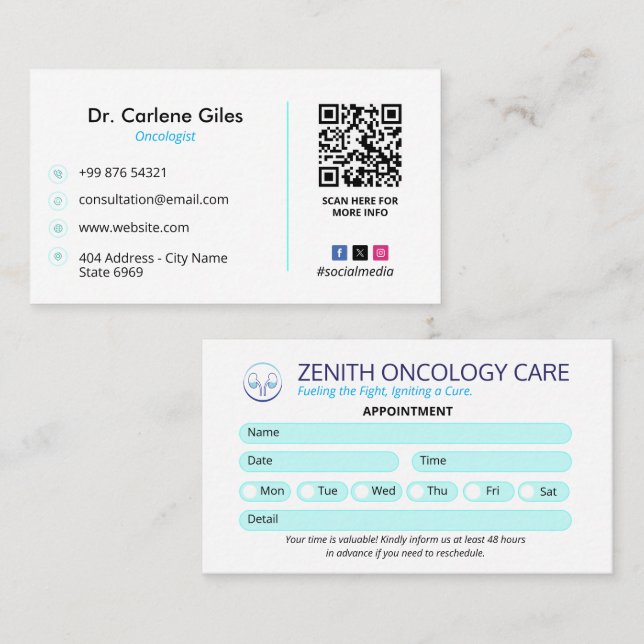 Onkologie Klinik | Einfache Ernennung Visitenkarte (Vorne/Hinten)