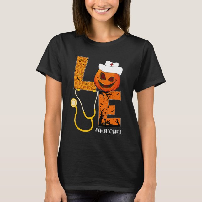 Onkologie Liebe Nurse Leben Halloween Pumpkin C T-Shirt (Vorderseite)