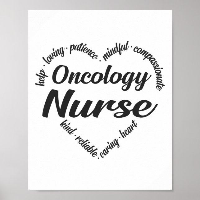 Onkologie Nurse Herz Word Cloud Poster (Vorne)