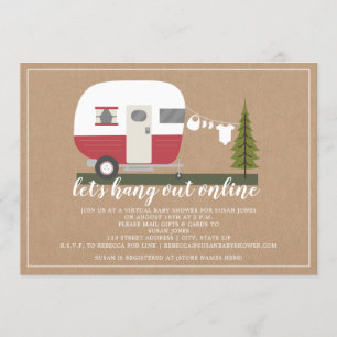 Online Red Trailer Camper Woodland Babydusche Einladung