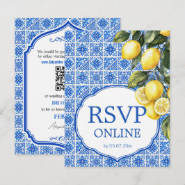 🌈 Online-RSVP + QR-Code Azul & Limone Romance RSVP Karte