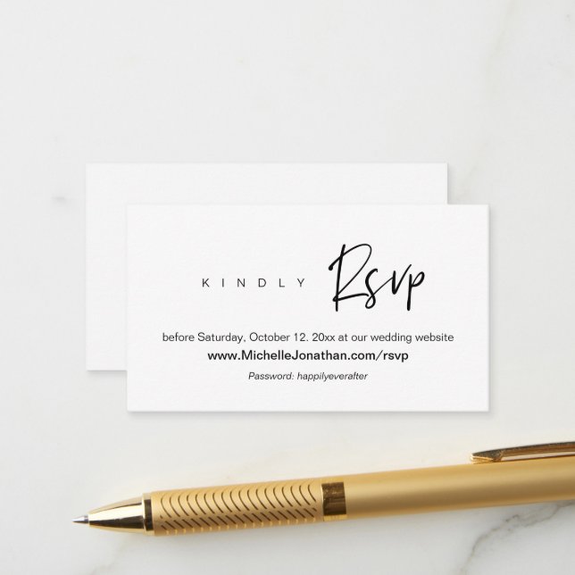 Online RSVP, Wedding zusammengestellt, Password, R Begleitkarte (Vorderseite/Rückseite Beispiel)