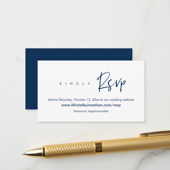 Online RSVP, Wedding zusammengestellt, Password, R Begleitkarte (Vorderseite/Rückseite Beispiel)